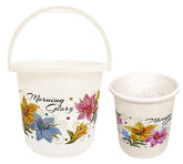 Kuber Industries Printed 2 Pieces Plastic Bucket & Dustbin Set (White)